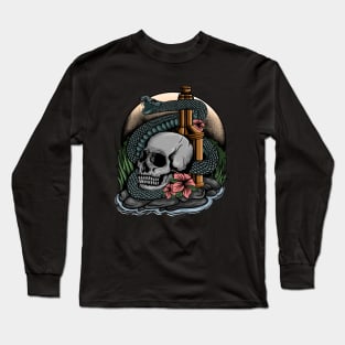 Skull and Snake Vintage Illustration Long Sleeve T-Shirt